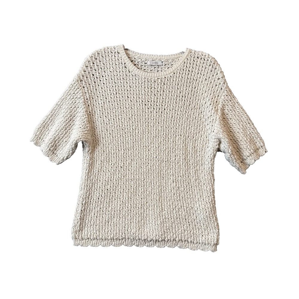 Reserved Cream Open Knit Sweater Top M Cotton Blend Crochet Coastal Cottagecore